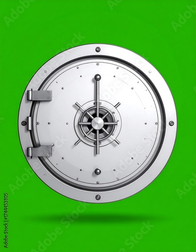 Circular, metallic bank vault door