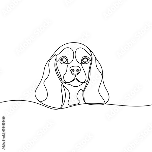 Simple line drawing of a beagle dog with floppy ears  