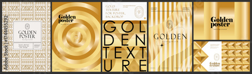 Golden and gold. Luxurious golden abstract background set. Shiny metallic texture, geometric pattern, elegant gradient design for posters, banner, label, invitation, and premium branding.
