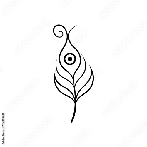 Stylized peacock feather art on transparent background