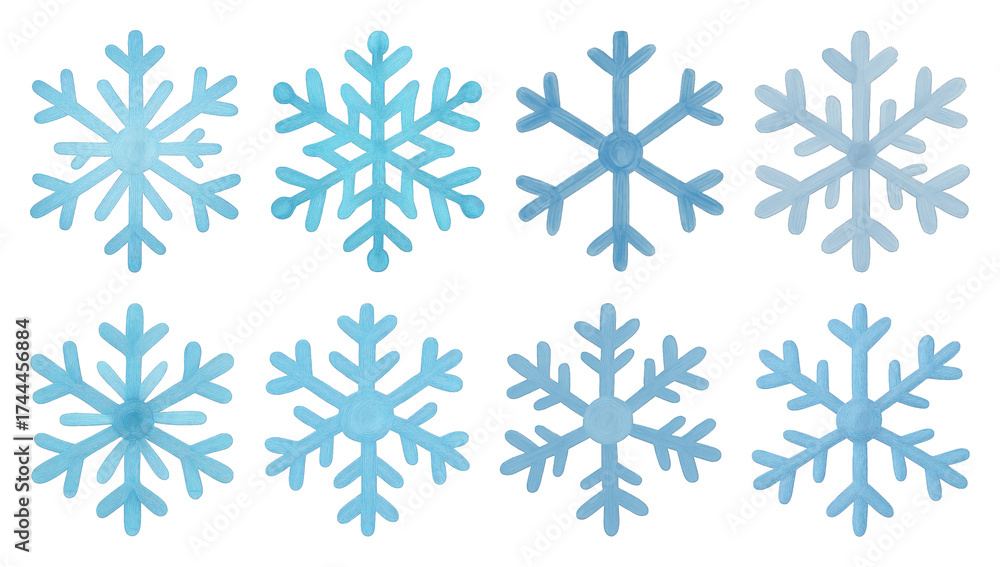 Fototapeta premium PNG Various blue snowflake designs, element set on transparent background