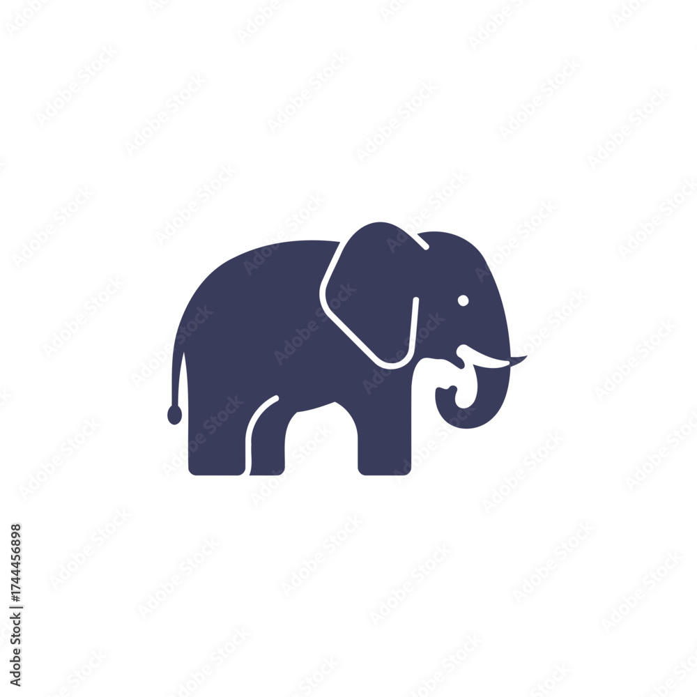 Fototapeta premium Minimalist Dark Blue Elephant Vector Illustration with White Outlines