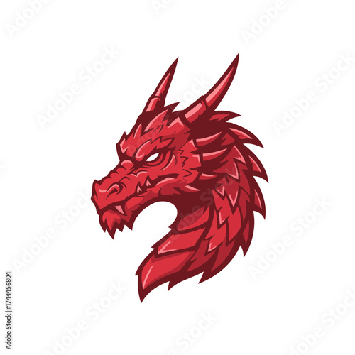 Dynamic Red Dragon Head Vector Illustration with Aggressive Expression