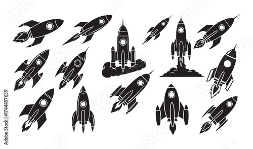 Set of Rocket Design Silhouette Vector