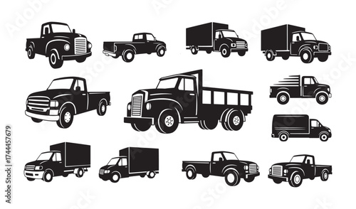 Set of Truck Silhouette Vector Illustration.