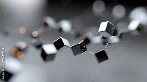A captivating abstract composition featuring interlinked black and gold cubes, creating a complex pattern that evokes a sense of depth, harmony, and modern artistry.