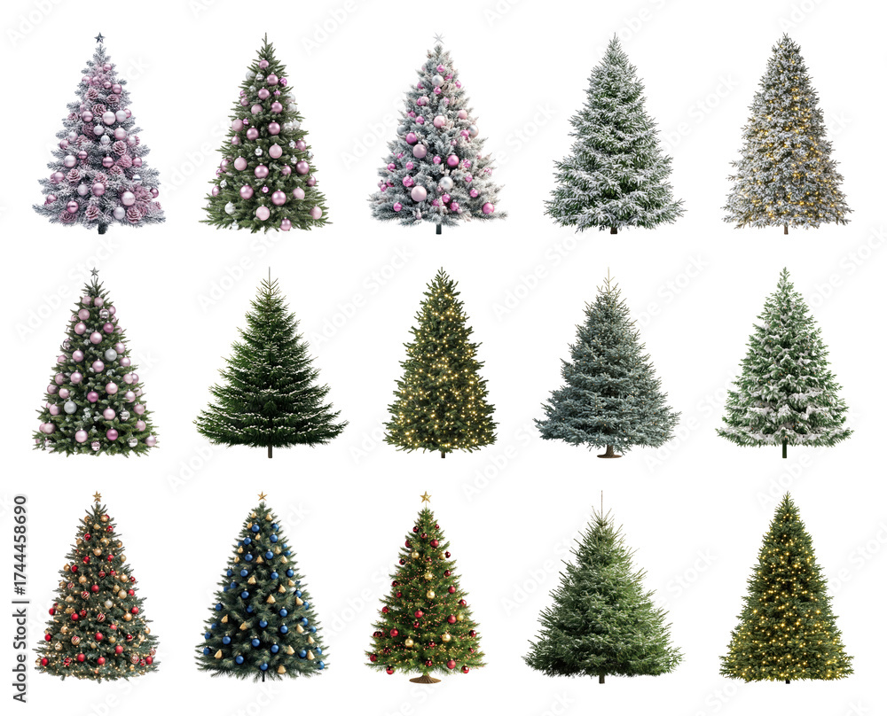 Obraz premium PNG Diverse festive Christmas tree collection, element set on transparent background