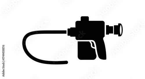 Black silhouette of a spray tanning machine with a hose.