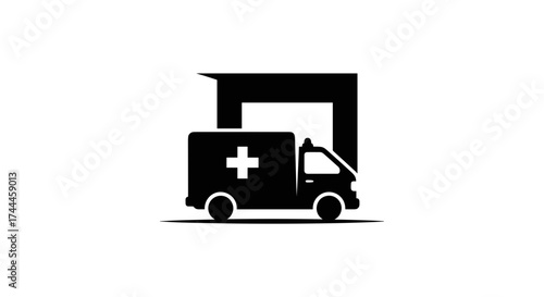 Ambulance Icon with Medical Cross Symbol in Silhouette.