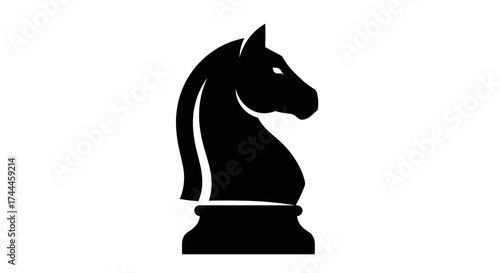 Black Chess Knight Piece Isolated on White Background.