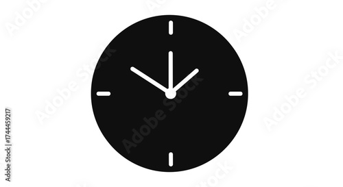 Black clock face showing time simple design minimal style.