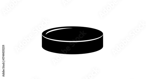 Black hockey puck isolated on white background simple illustration.