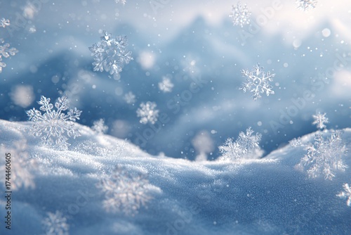 Wallpaper Mural Delicate snowflakes drift down softly, creating a peaceful winter scene. The ground is blanketed in fresh snow, and distant mountains enhance the tranquil atmosphere Torontodigital.ca