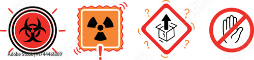 Extreme Hazard, Biohazard, and Radiation Warning Icon Set - Doodle Style