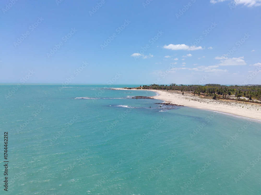 Fototapeta premium Aerial view of Barra Grande beach, Piaui. Paradisiacal turquoise ocean. Perfect beach to practice kitesurf in Brazil.