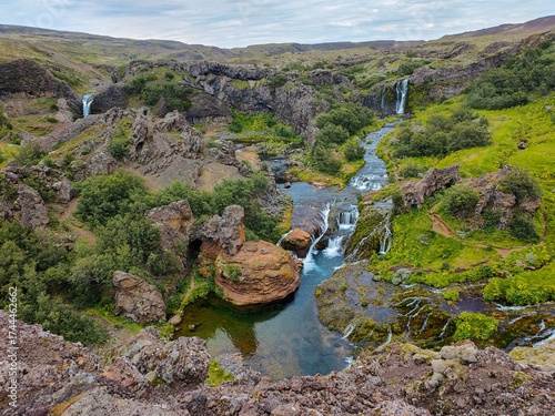 The Gjain waterfalls complex in Iceland