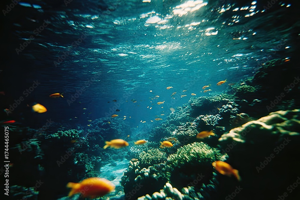 Fototapeta premium Vibrant underwater scene filled with colorful fish swimming amid