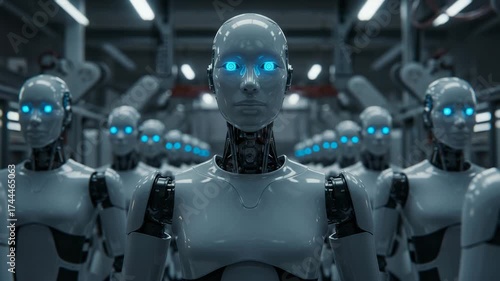 Industrial Humanoid Robots in Cool Palette Symbolizing Automated Activation