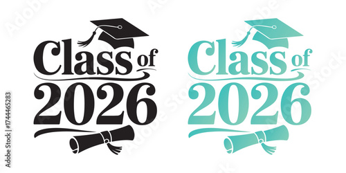 Class of 2026 Logo Design Set - Graduation Cap, Diploma Scroll, and Typography Vector