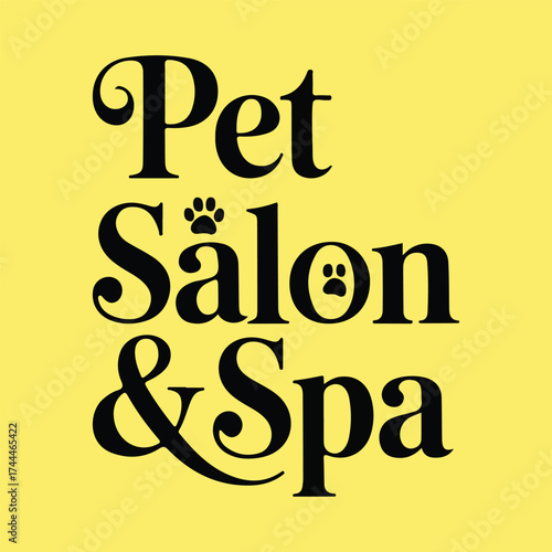 Pet Salon & Spa Modern Typography Logo with Paw Prints on Yellow Background