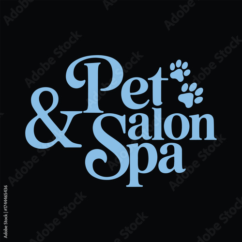 Pet & Salon Spa Typography Logo with Paw Prints on Black Background