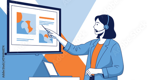 A Business Professional Demonstrating Project Information On A Display Screen During A Presentation