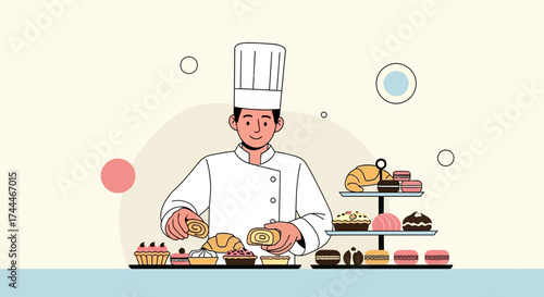 A Chef Presenting a Variety of Delicious Baked Goods and Pastries for a Delightful Display