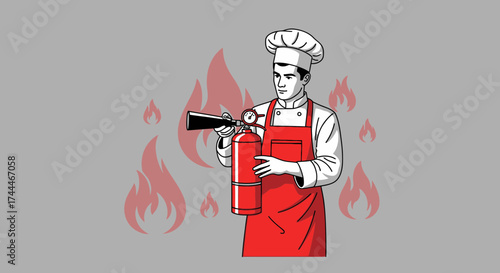 A Chef's Unexpected Dilemma: Handling Fire in the Kitchen with a Fire Extinguisher