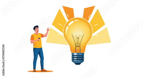 A Creative Individual With Revolutionary Idea Pointing Towards Bright Lightbulb Vision