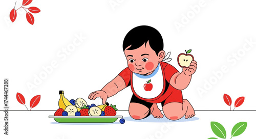 A Cheerful Toddler Exploring Fresh Fruit with Delight for Healthy Nutrition and WellBeing