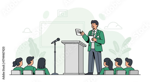 A Dynamic Illustration Of A Speaker Delivering A Presentation To An Audience
