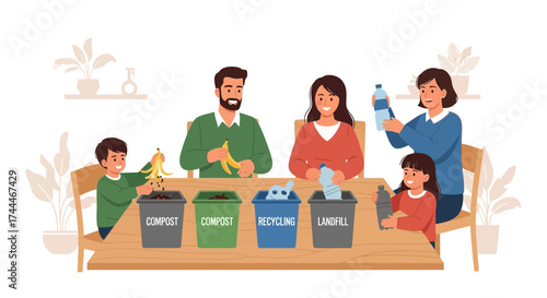 A Family Actively Involved in Waste Sorting and Recycling, A Sustainable Approach
