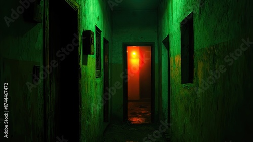 Wallpaper Mural A dimly lit, abandoned hallway shrouded in green light. Torontodigital.ca