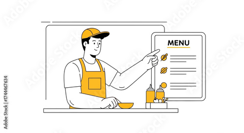 A Friendly Restaurant Worker Presenting Menu Options and Guiding Customers to Delicious Dishes