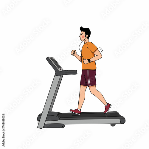 Simple Line Art Man Exercising on Treadmill Machine for Fitness