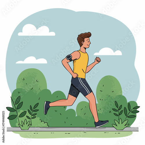 Cartoon Man Running in the Park for Healthy Lifestyle Illustration