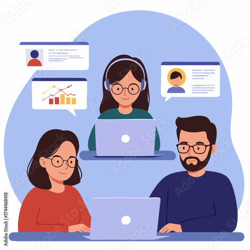 Flat Illustration Online Meeting with Coworkers Communication and Discussion Concept