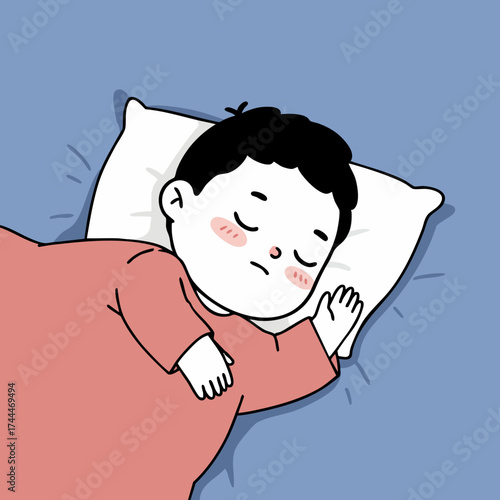 Cute Flat Style Sleeping Boy Relaxing on Pillow Illustration