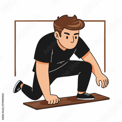 Cartoon Character Kneeling Exercising Fitness Yoga Pose Illustration