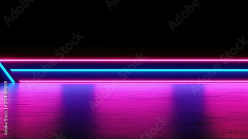 Neon glow vibrant pink and turquoise horizontal lines on a dark background.