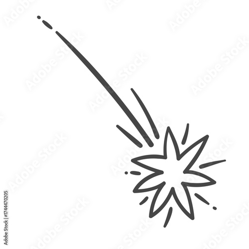 Doodle shooting space star with trails. Vector illustration of celestial movements drawn simple lines and shapes doodle icon.