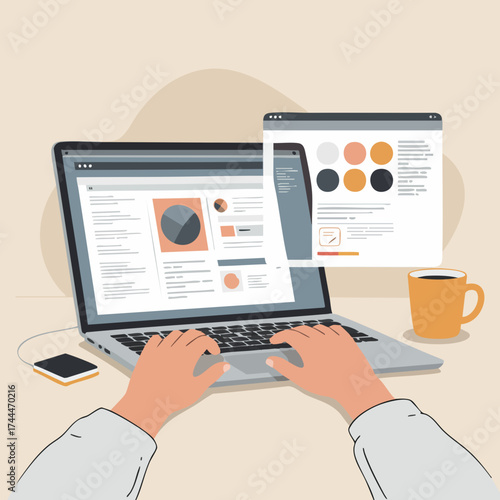 Modern Flat Illustration of Hands Typing on a Laptop Design Concept