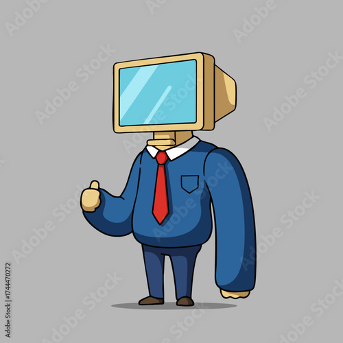 Cartoon Retro Monitor Head Humanoid Character Mascot Illustration