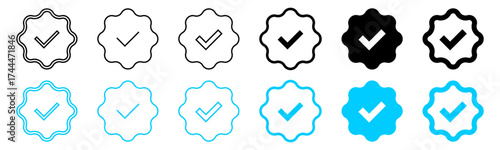 Account verify, Verified badge icon tick symbol Vector blue verification badge approved check mark icon - Quality certify icon . official account profile verify