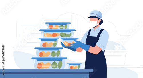 A person with food in containers, showing a concept about meal prep and delivery service