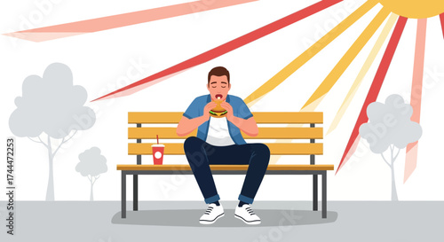 A Man Enjoying A Burger In The Park While Illuminated By A Bright Sunny Day