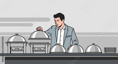 A Professional Person Checking Buffet Dishes At An Event Catering Service With Elegance