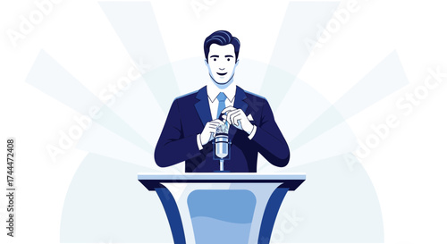 A Professional Presenter with A Microphone Delivering an Important Speech and Addressing Public