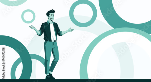 A Professional Speaker Presenting With Circles In A Trendy Digital Illustration