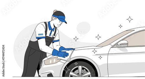 A Proficient Attendant Exquisitely Polishing a Lavish Vehicle to Achieve Gleaming Perfection